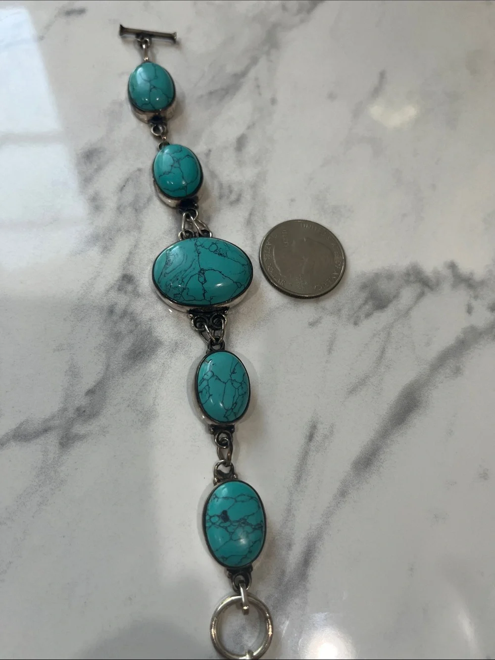 Sterling Silver Turquoise Stone Bracelet - 7 inches